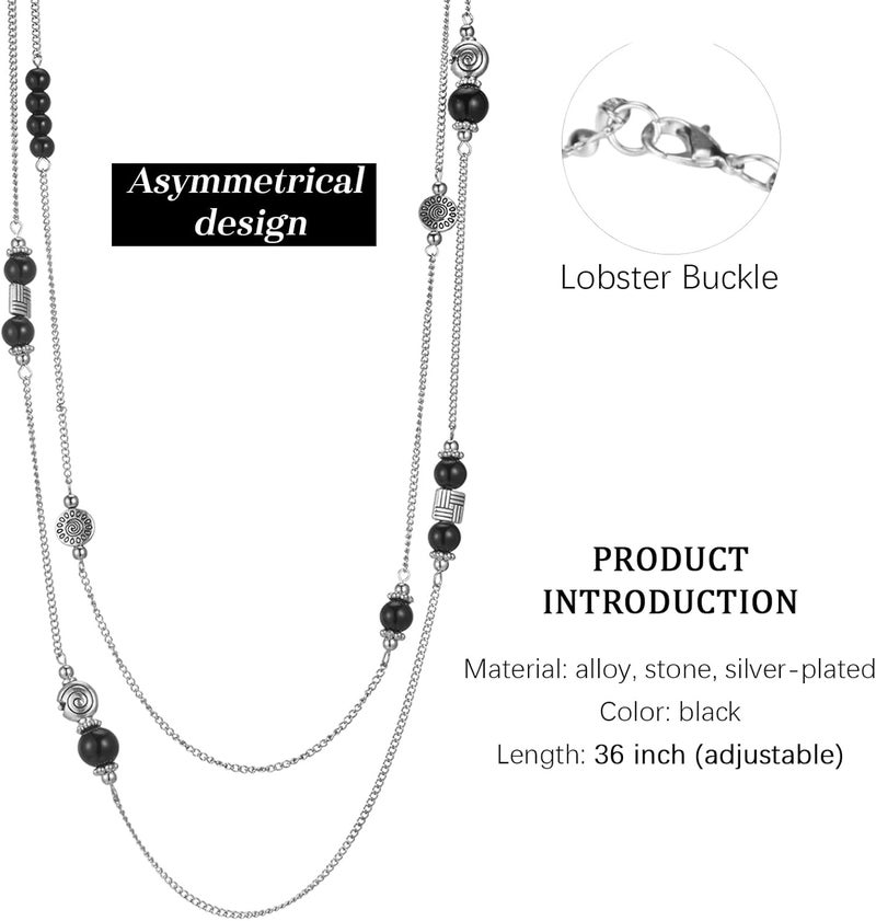 BULINLIN Layered Silver Long Necklace for Women Turquoise Stone Beaded Strand Sweater Chain Necklaces Fashion Costume Jewelry Gifts for Mom - Image 4